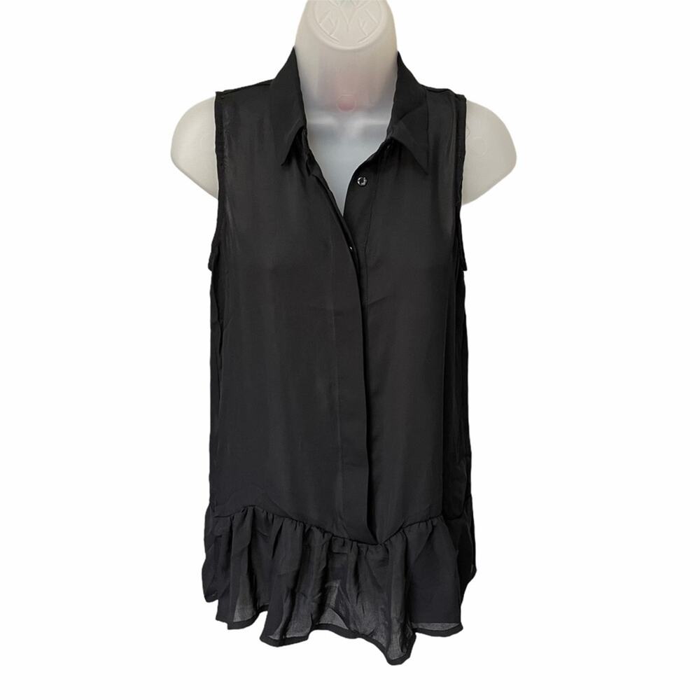 CATHERINE MALANDRINO Black Semi Sheer Sleeveless Button Front Top Womens Size XS